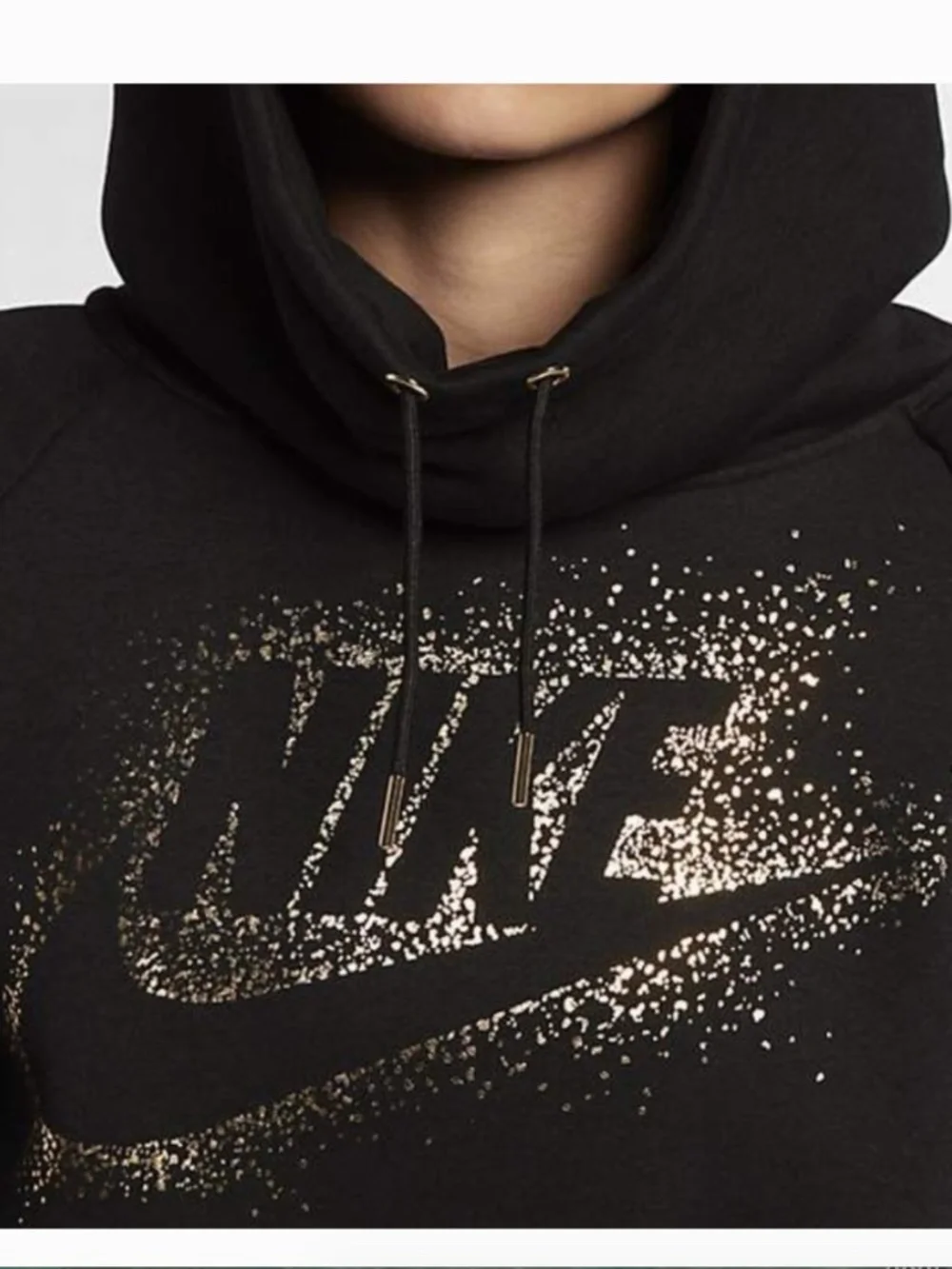 Nike Sportswear Rally Black and Gold Metallic Funnel Neck Hoodie Size Medium